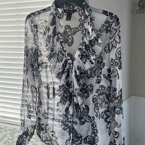 White House Back Market Womens Sheer Black and White Top Size 4